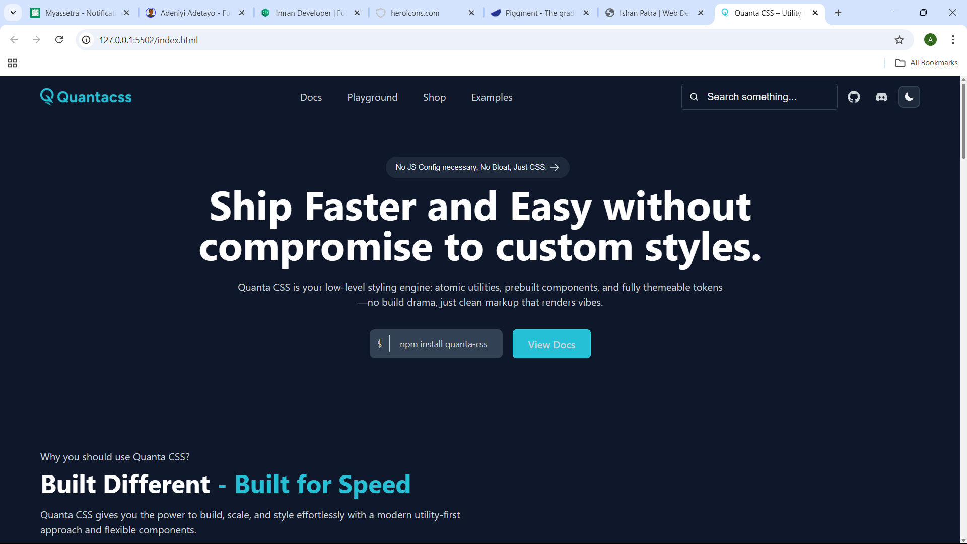 Quanta CSS full documentation screenshot
