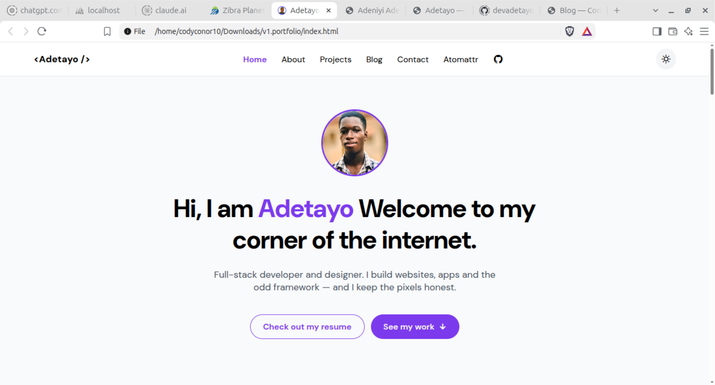 First portfolio website preview