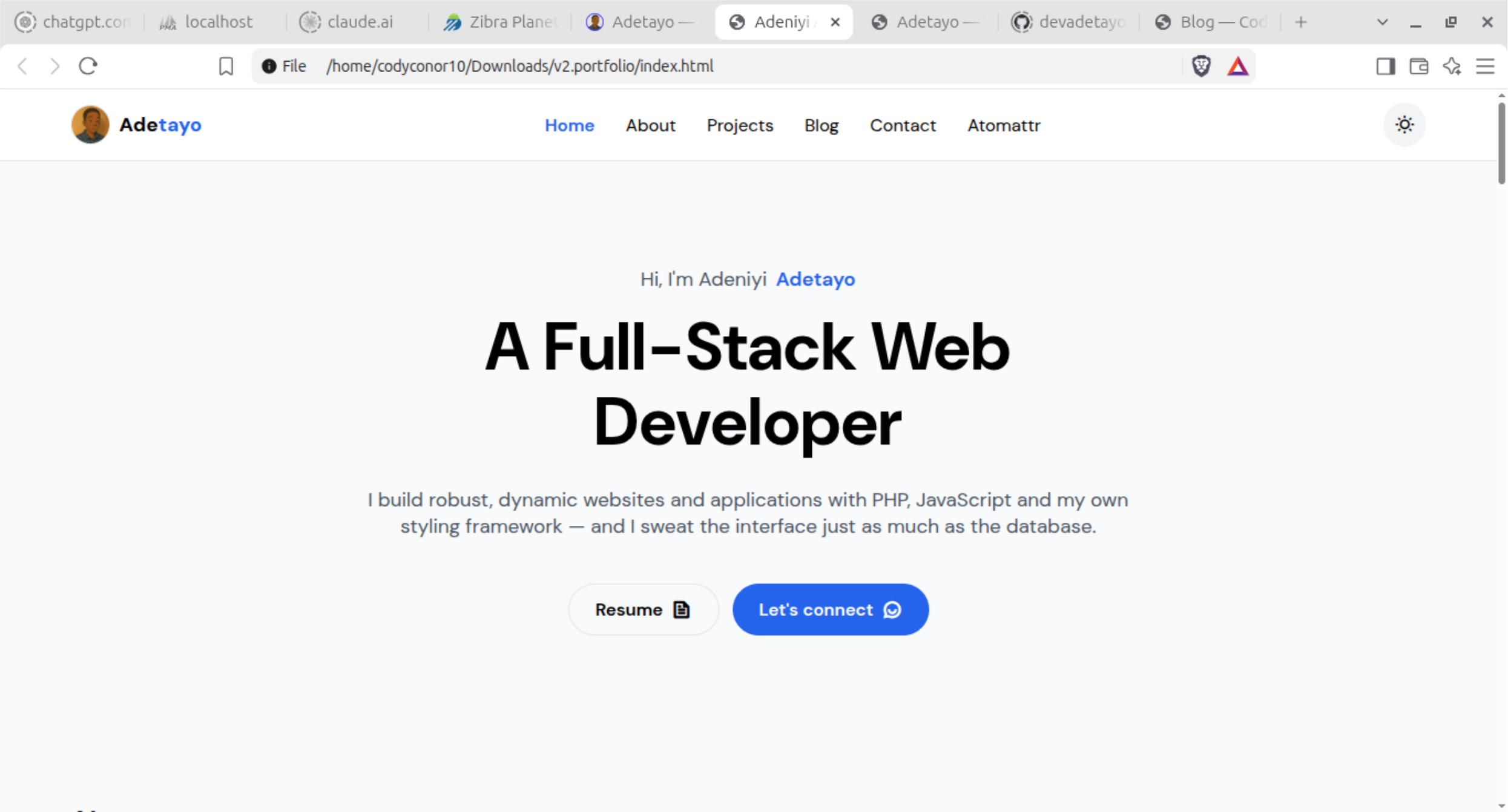 Second portfolio website preview